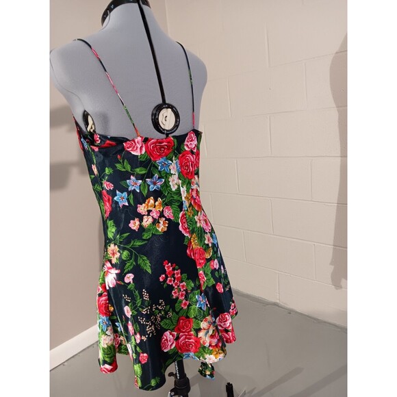Lingerie Cacique Womens Black Floral Print Multicolor Roses Size Medium Satin - Picture 5 of 9
